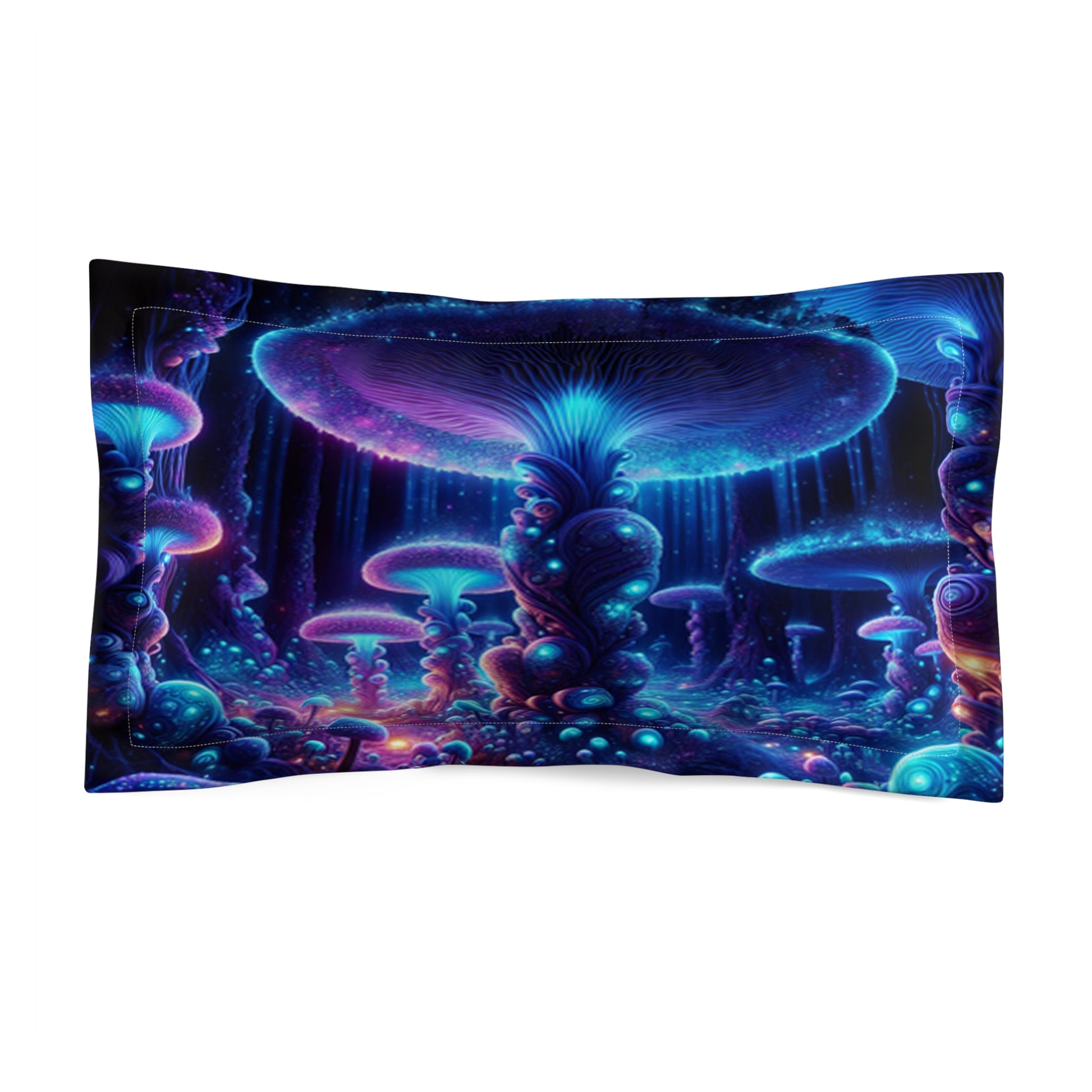 Dreamy Microfiber Pillow Sham, Neon Mushroom Decor, Fantasy Bedroom, Cozy Gifts, Unique Home Decor, Sleep Accessories, Art Print