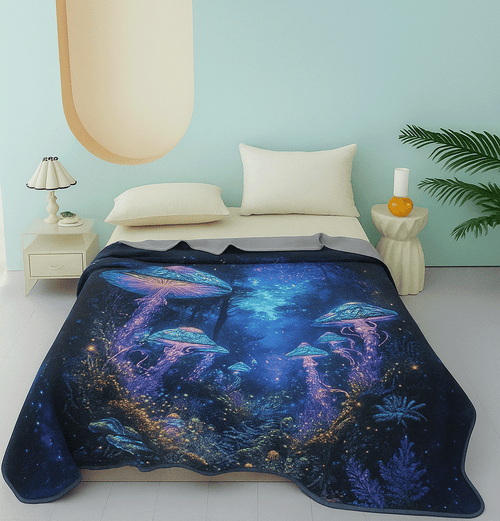 Cosmic Throw Blanket - Neon Shroom Dreamscape Design